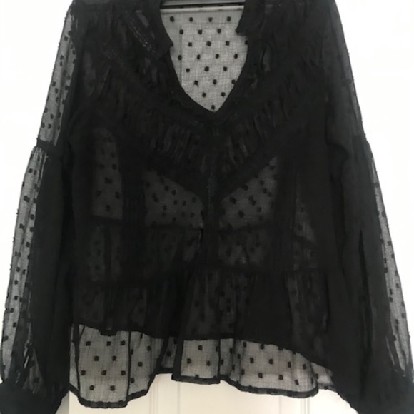 Zara Black Sheer Boho Ruffle Top - Picture 2 of 4